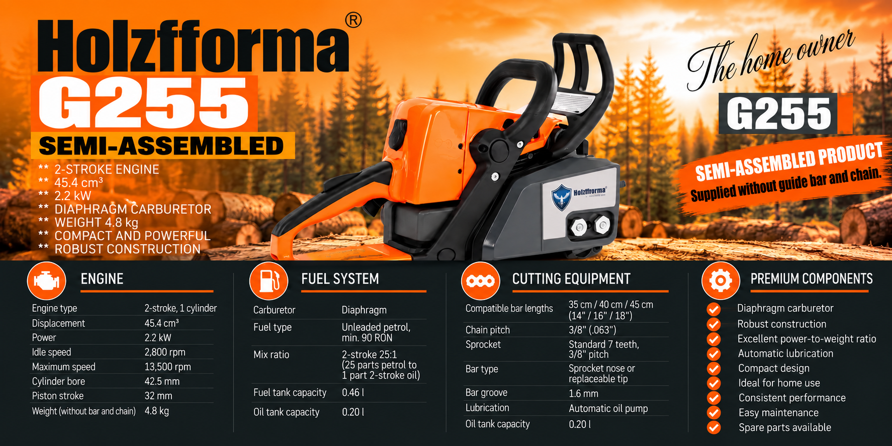 Holzfforma G255 semiasamblata fara lama si lant